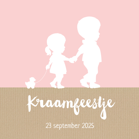 Kraamborrelkaartje met silhouet van broer en zusje
