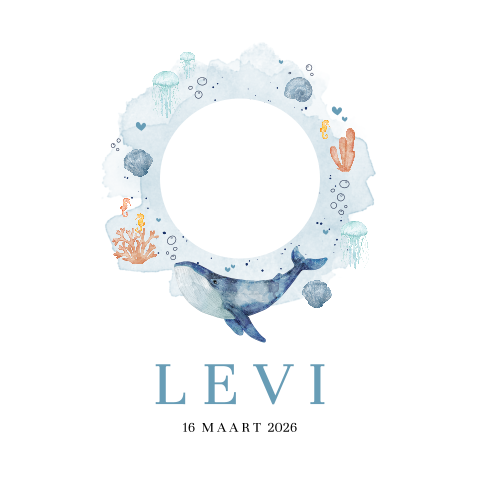 Uniek geboortekaartje met ronde uitsnede, onderwaterwereld en anker