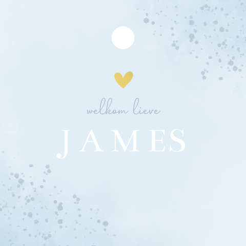 Label vierkant blauwe watercolour met goudfolie hartje