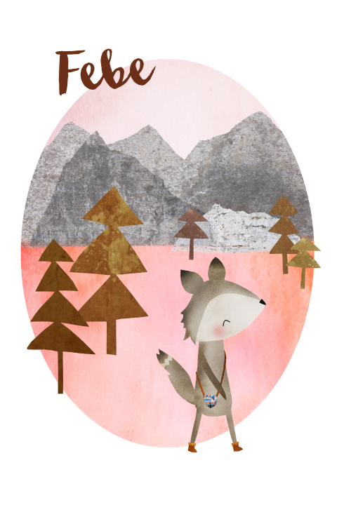 Hip en stoer geboortekaartje voor meisje met vosje in de bergen