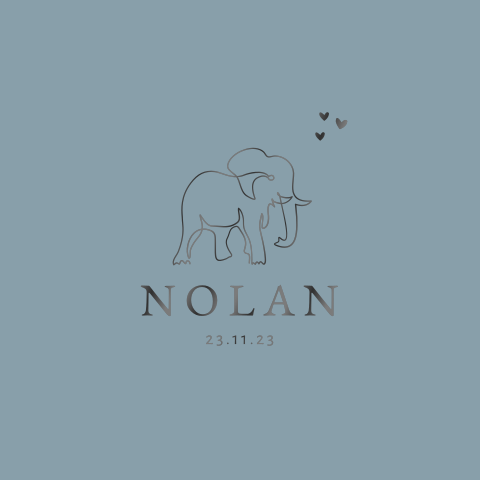 Lief geboortekaartje voor zoon met olifant en hartjes in zwart folie