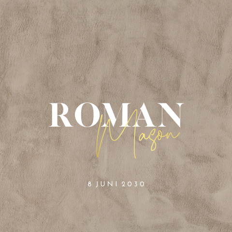 Velvetlook geboortekaartje in bruin voor een jongen