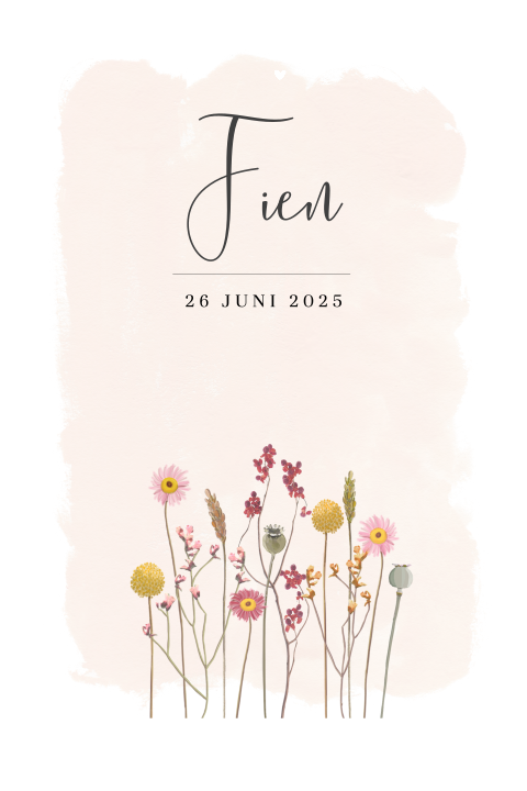 Geboortekaartje voor meisje met geschilderde droogbloemen