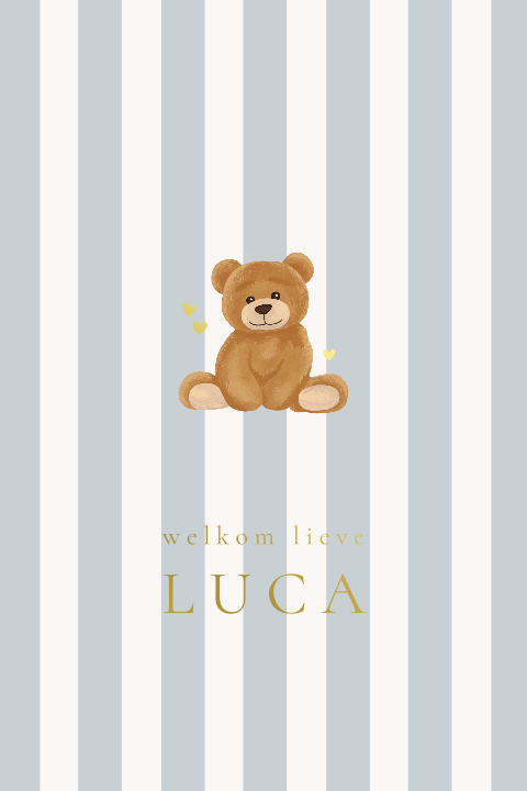 Geboortekaartje beer en streepjes