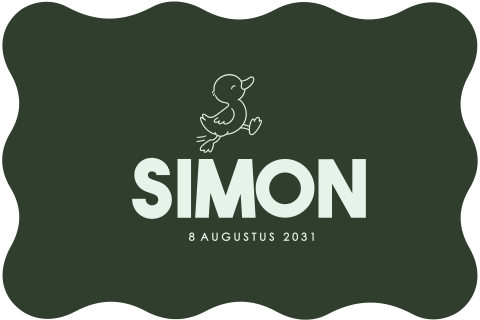 Groen geboortekaartje met golfrand en eendje in lijntekening