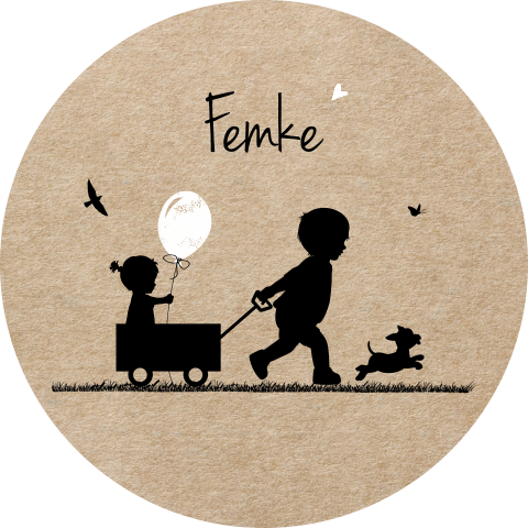 Sluitsticker kraftlook met silhouetjes broer en zusje