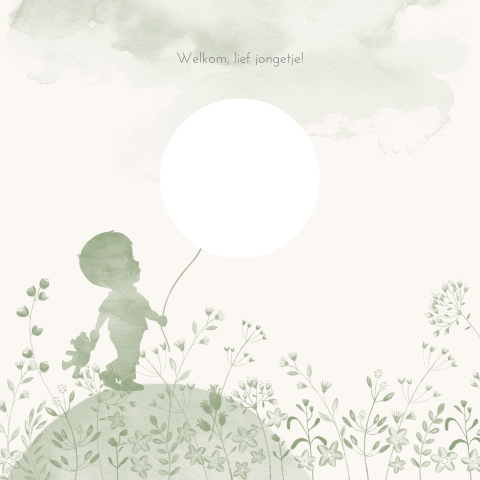 Groen watercolour geboortekaartje met silhouet en doorkijkje