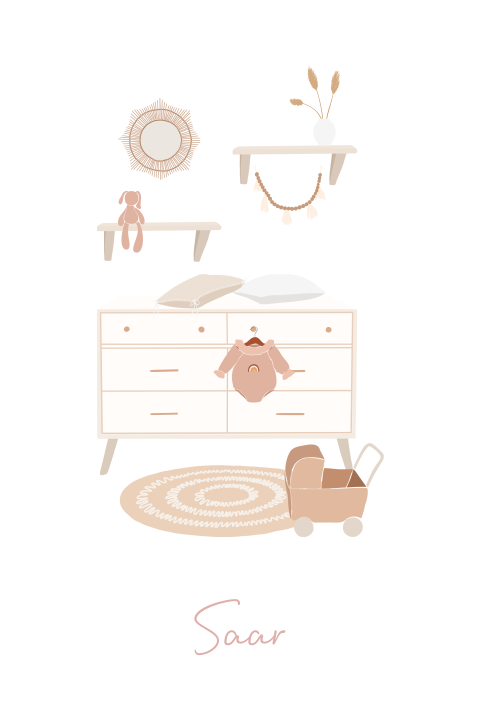 Geboortekaartje dochtertje met schattige babykamer