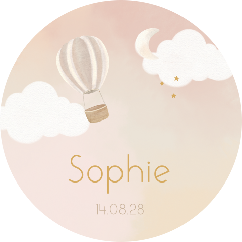 Raamsticker rond met luchtballon en wolken