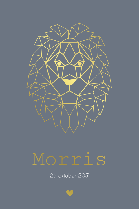 Geometrisch geboortekaartje zoon met goudfolie leeuwtje