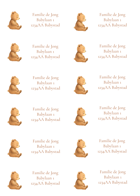 Adressticker met beertje en vlinder