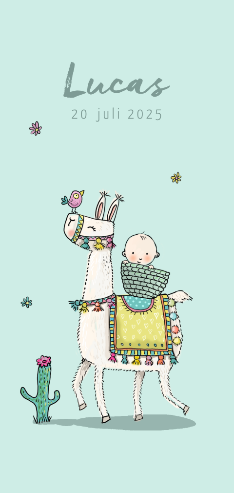 Vrolijk geboortekaartje met lama