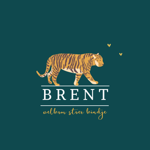 Stoer jungle geboortekaartje voor jongen met illustratie tijger