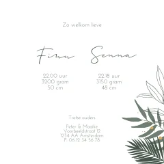 Stoer groen geboortekaartje tweeling met goudfolie dinos