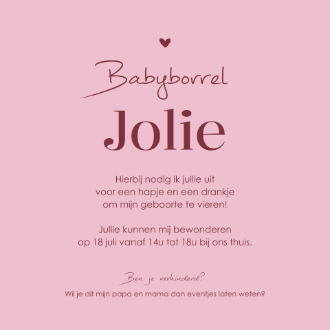Uitnodiging babyborrel voor meisje met roze strepen en hartjes