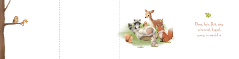 Doopsuikerdoosje met baby in mandje en bosdieren