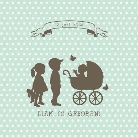 Geboortekaartje baby met broer en zus