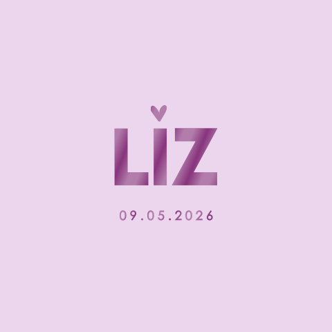 Trendy lila geboortekaartje meisje met hartje en hoogglans