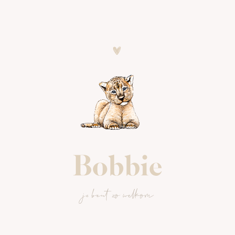 Lief geboortekaartje beige met baby leeuwtje