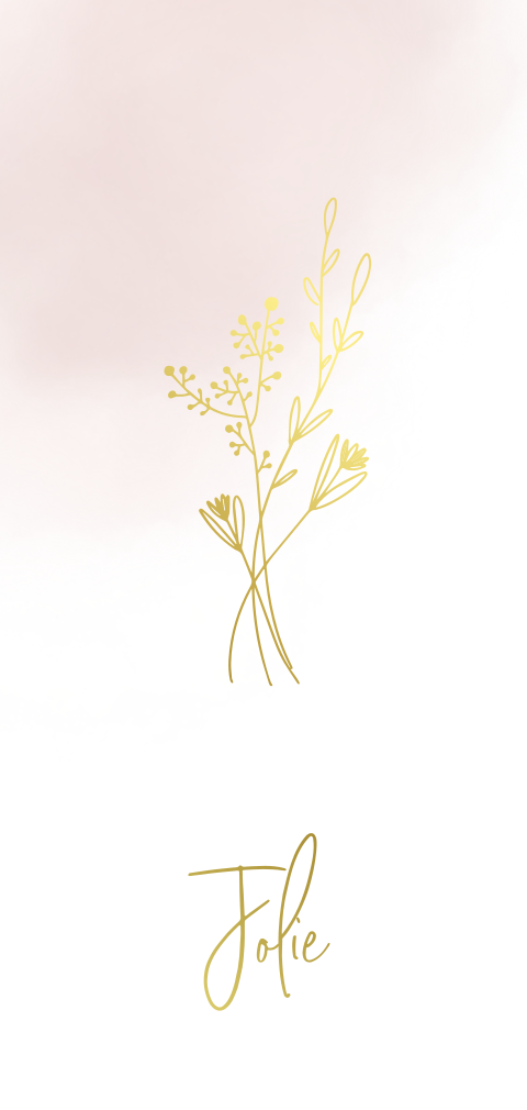Hippe goudfolie geboortekaart met bloemen