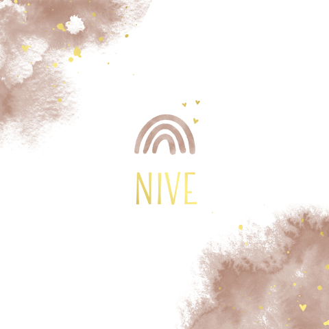 Geboortekaartje goudfolie meisje met regenboog water colour