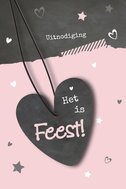 Lieve krijtbord-uitnodigingskaart met hartjeslabel