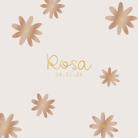 Trendy geboortekaartje meisje met hoogglans bloemen