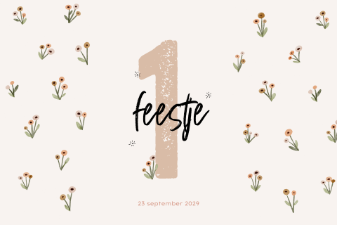 Uitnodiging eerste verjaardag met bloemetjes