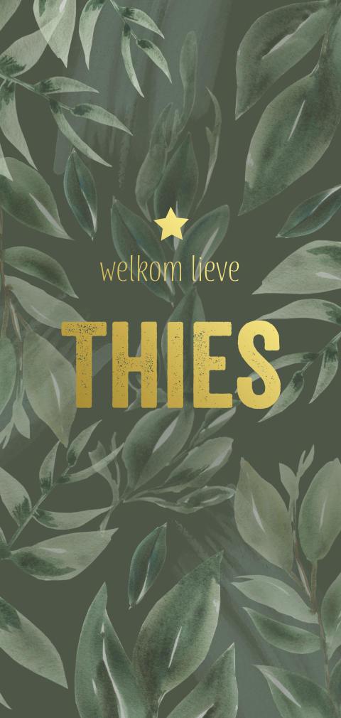 Goudfolie stoere geboortekaart jongen met planten