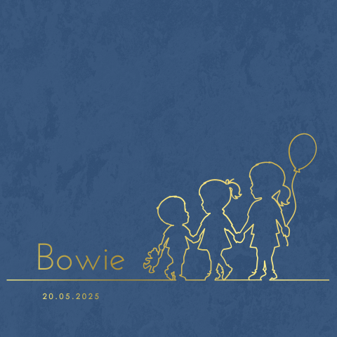 Blauw geboortekaartje broertje met goudfolie lijntekening silhouetjes