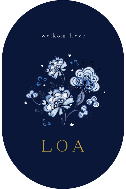 Blauw geboortekaartje meisje met delfsblauw bloemen