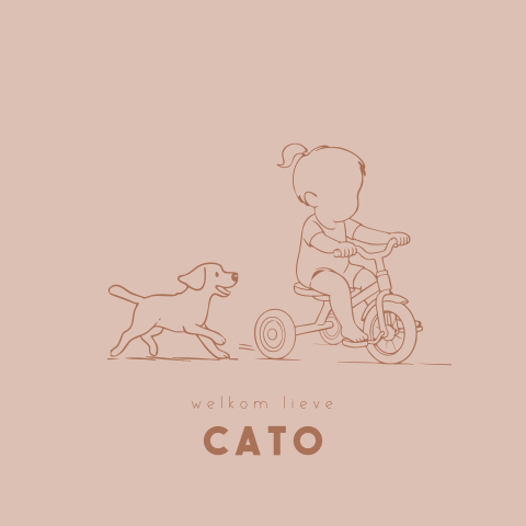 Geboortekaartje voor een meisje met fiets en hondje