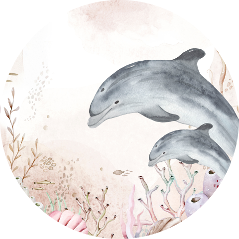 Sluitsticker roze watercolour met dolfijnen