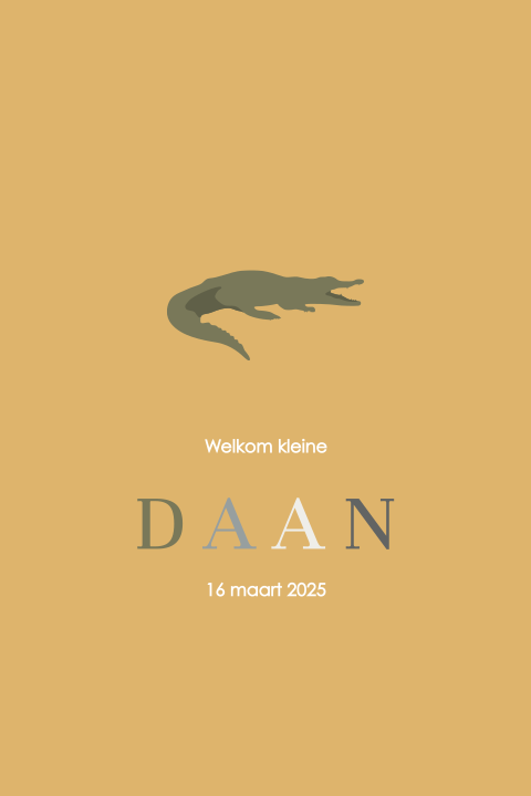 Vrolijk geboortekaartje met krokodil en ronde hoekjes voor een jongen