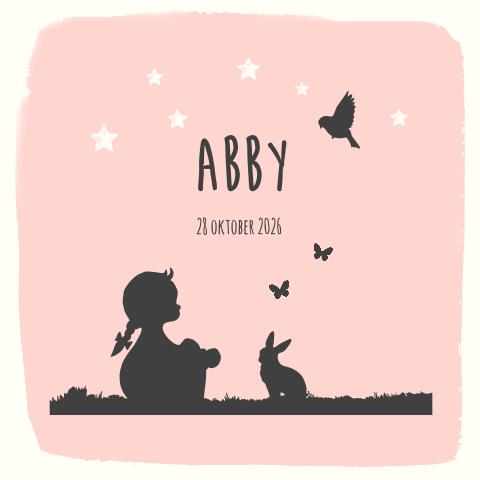 Geboortekaartje silhouet meisje met dieren