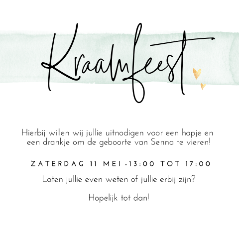 Hippe waterverf uitnodiging voor babyborrel