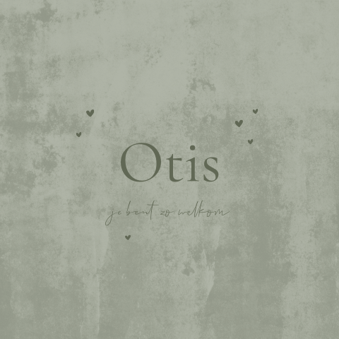 Stoer vierkant geboortekaartje met velvet-look en hartjes