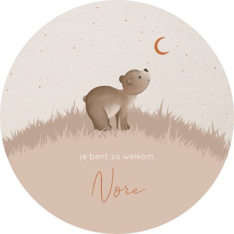 Raamsticker rond met aardetinten en beertje