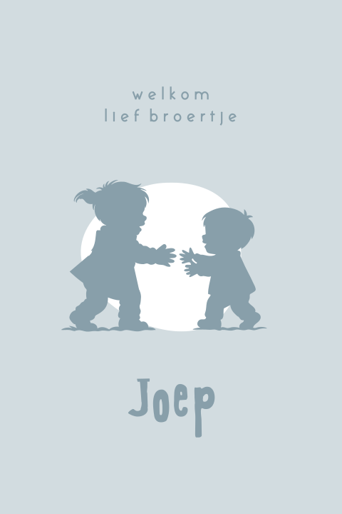 Blauw geboortekaartje jongen met silhouetjes
