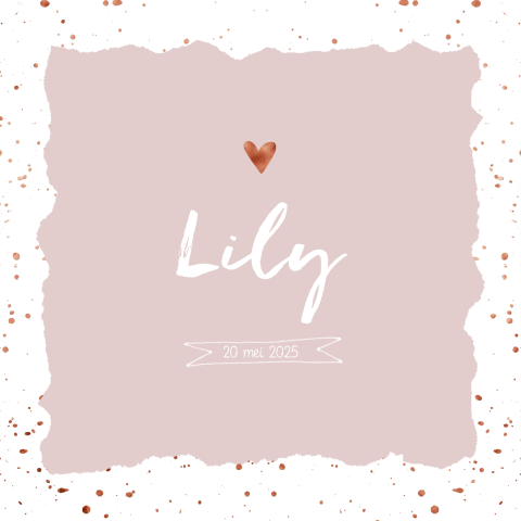 Schattig geboortekaartje voor een meisje met roze verf en koperlook