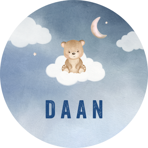 Raamsticker rond blauw met beertje op wolk