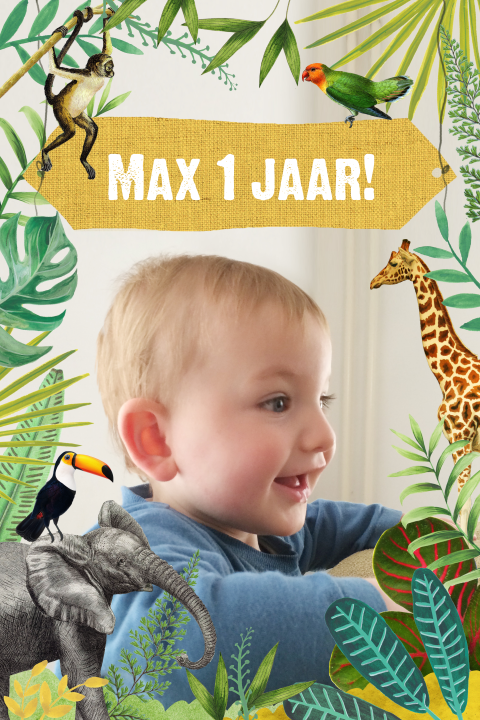 Stoere uitnodiging met foto en jungle-dieren