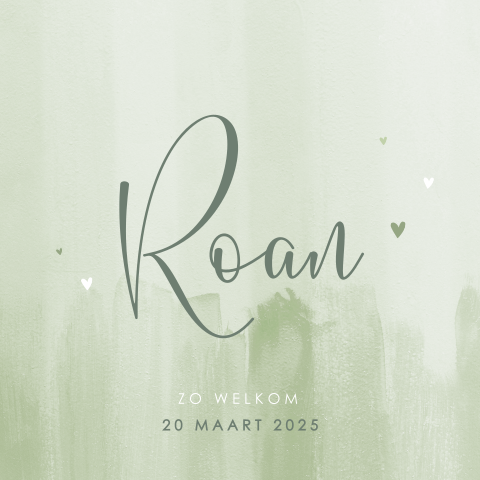 Stoer geboortekaartje met groene watercolour voor een jongen