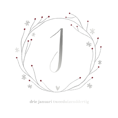 Zilverfolie luxe geboortekaart meisje met winterkrans