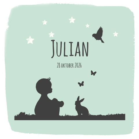 Geboortekaartje silhouet jongetje met dieren