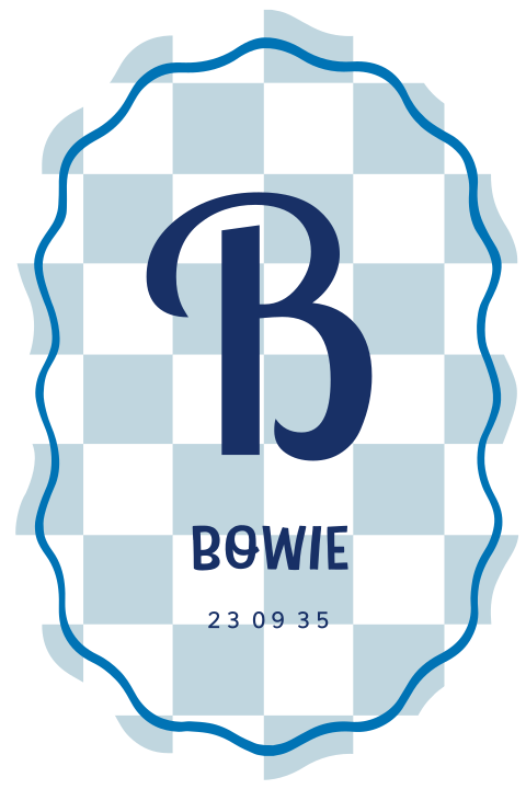 Hippe geboortekaart met golvende rand en blauwe blokjes