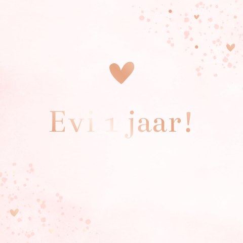 Lieve roze uitnodiging eerste verjaardag met roségoudfolie