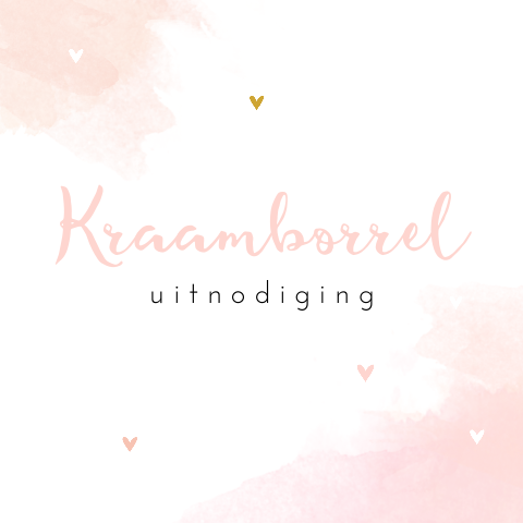Uitnodiging kraamfeest met roze aquarel en hartjes