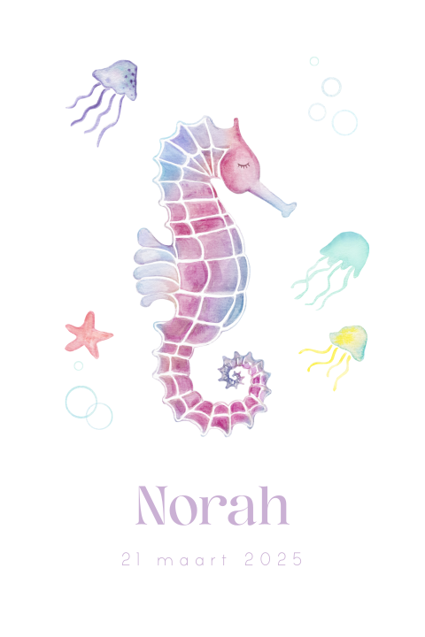 kaartje staand zeepaardje jongen