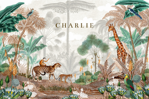 Trendy jungle geboortekaartje met illustraties panter en giraffe